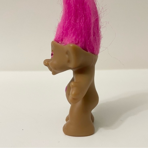 Vintage ACE Novelty Troll Pink Hair Pink Eyes Pink Belly Jewel Heart - Picture 4 of 16